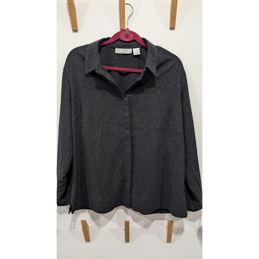 Erik Stewart Vintage Y2K Charcoal Gray Button Up Shirt Long Sleeve Blouse Large